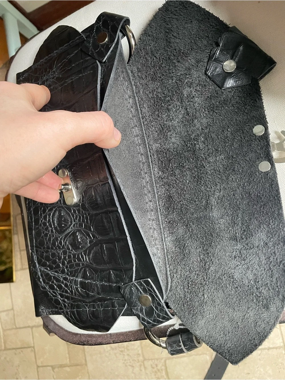 Crocodile Leather Belt Bag Wrap Around Waist Convertible Crossbody Adjustable
